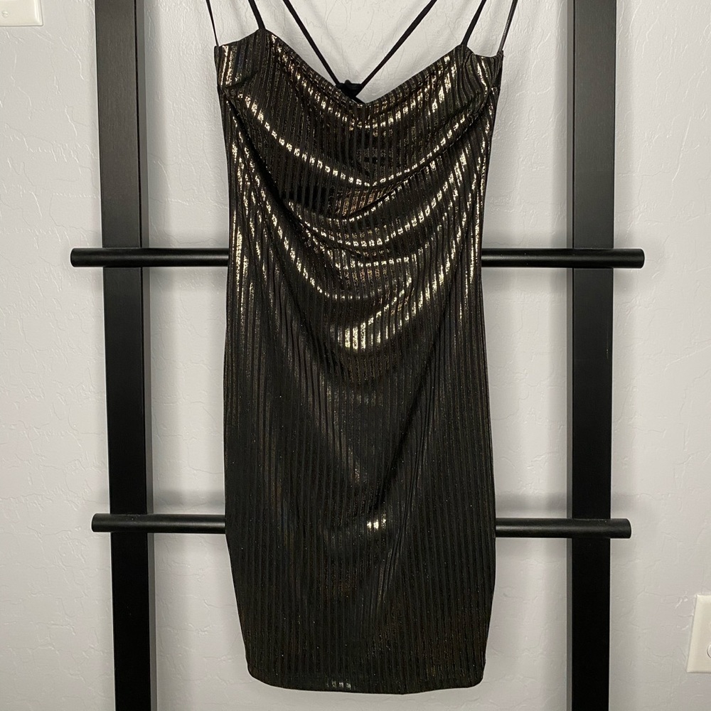 Black & gold mini dress